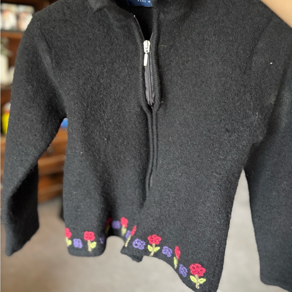 Karen Scott Black Wool Zip-Up Sweater